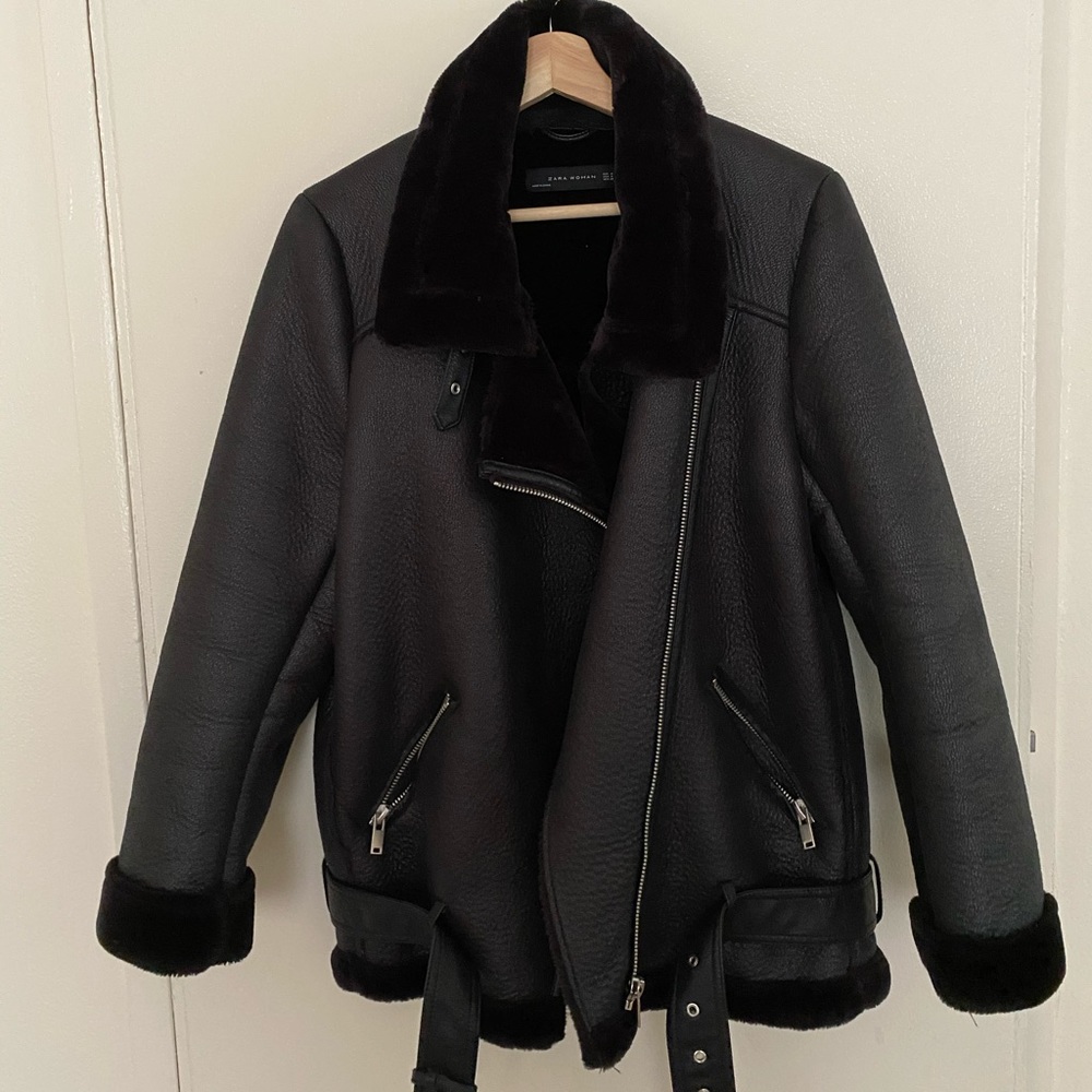 Zara faux fur biker jacket size medium